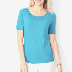 Talbots Blue Lattice Trim Tee 1X